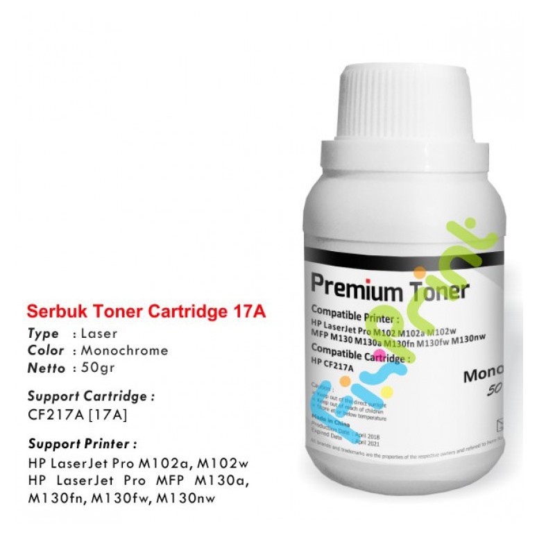 Serbuk Toner HP 17A CF217A Refill Toner Printer HP M102w M130fw M130nw