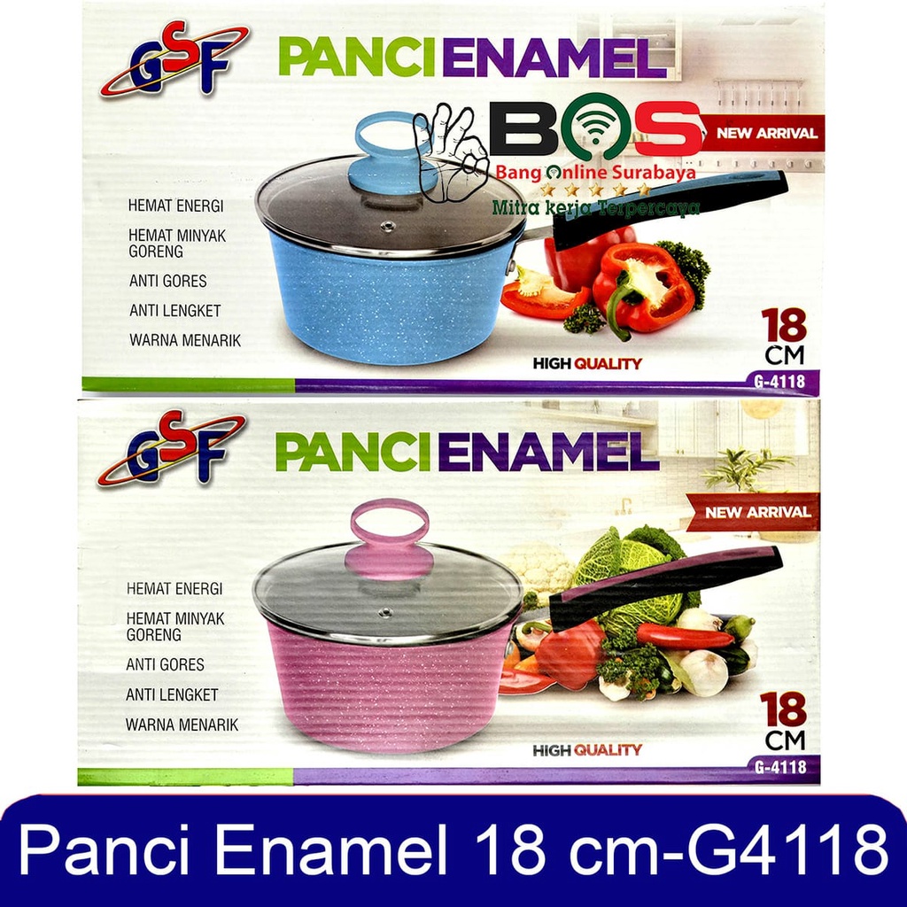 Panci Susu Tutup Kaca Panci Enamel GSF-4118 GSF 4118 Sauce Pan GSF 18 CM