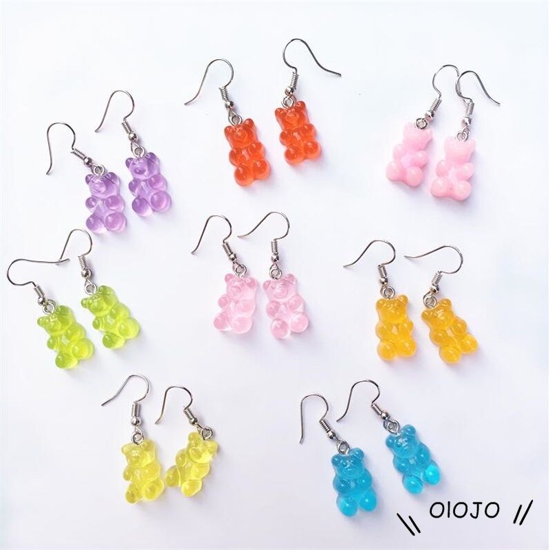 1 Pasang Anting Kait Gantung Wanita Desain Beruang Gummy Hias Kristal Warna Permen Untuk Hadiah - ol