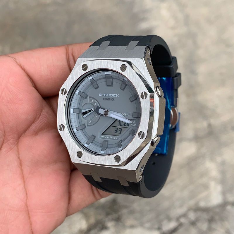 Jam Tangan G-Shock Original GA2100 GA-2100 Oak Custom Strap Rubber dan Bezel Stainless Steel 02