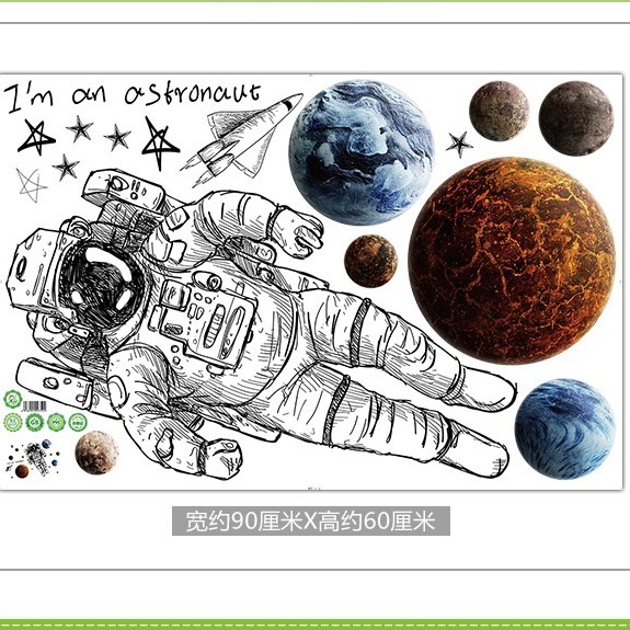 Reliza Wall Sticker Planet Astronot Bulan Bintang Stiker Dinding LDR38335