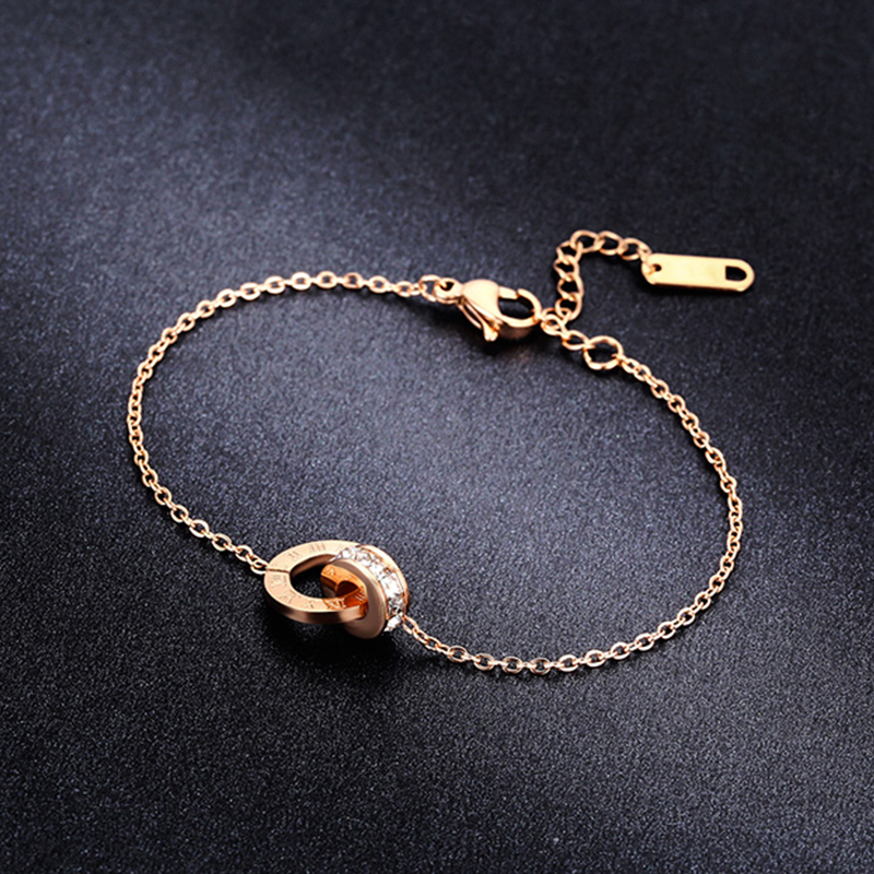 Gelang Cincin Ganda Bahan Titanium Steel Warna Rose Gold Gaya Korea