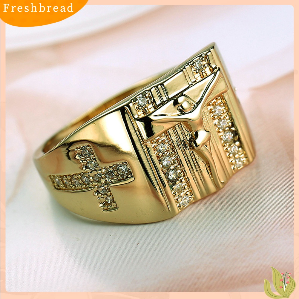 [TERLARIS]Chic Jesus Cross Carved Cubic Zirconia Inlaid Ring Unisex Wedding Jewelry Gift