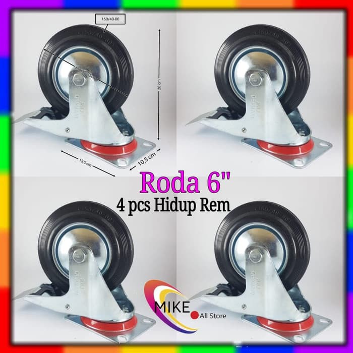 Roda Troli 6" 1set(4 pcs Hrem) Roda Karet 6inchi etalase 6 inch Troly