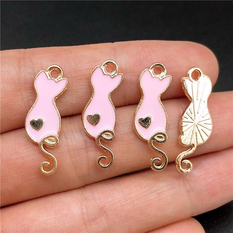 4pcs Liontin Enamel Bentuk Kucing Bahan Alloy Charms