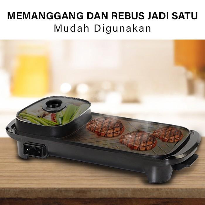 Pemanggang elektrik steamboat multifungsi hitam