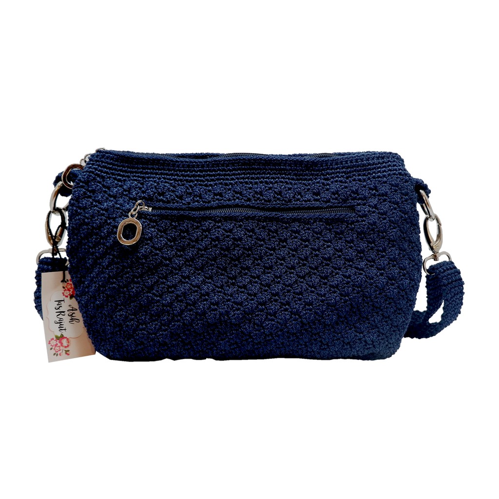 Asih Tas  Rajut  Slingbag Wanita Motif Kipas Navy Shopee  