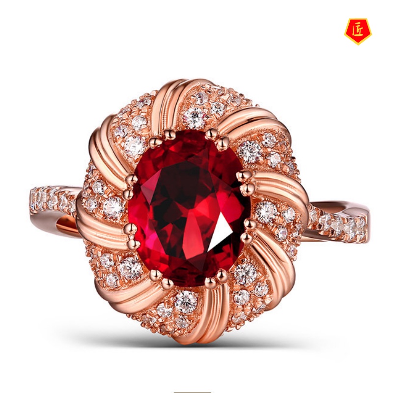 [Ready Stock]Luxury Carat Ruby Ring Female 18K Rose Gold Elegant