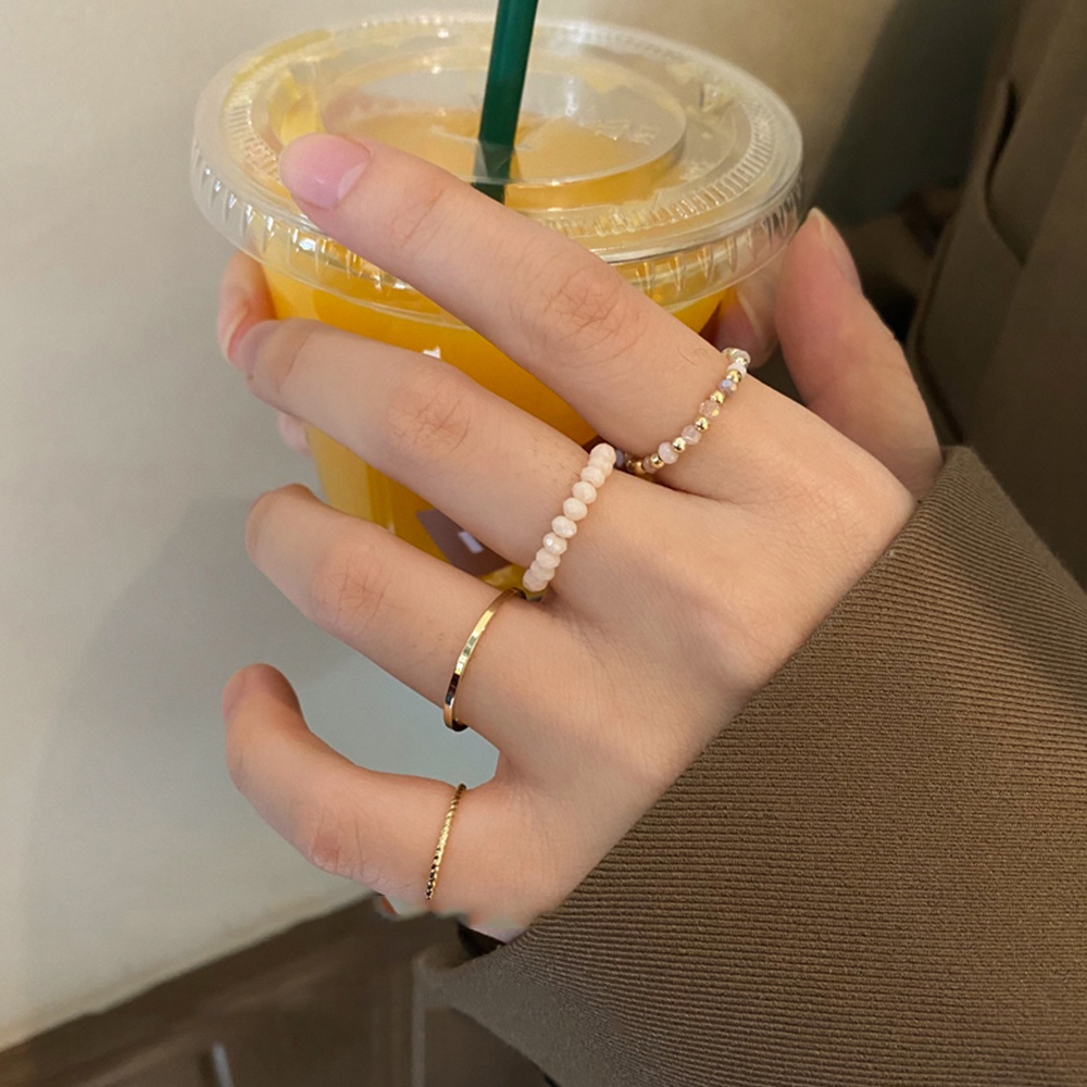 IFYOU Set Cincin Manik-Manik Mutiara Bentuk Kupu-Kupu Warna Silver Gaya Vintage Korea Untuk Wanita