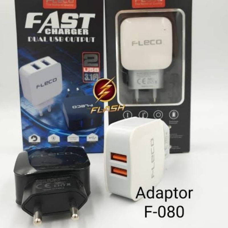 Charger/TC Micro USB Dual colokan 3.1Amper By Fleco Fast Charging