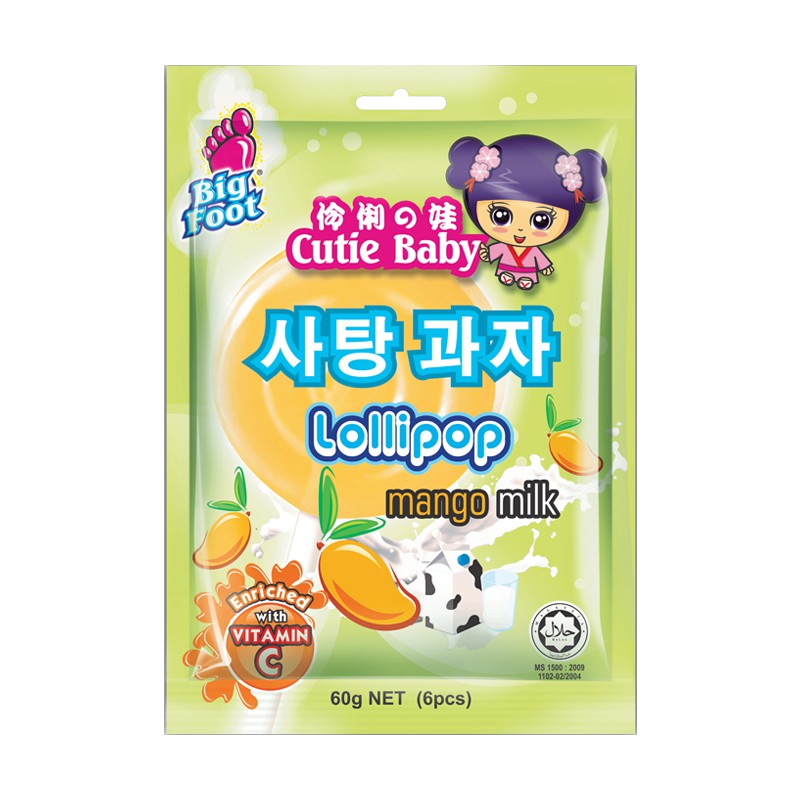 

Permen Lollipop Rasa Susu Mangga Big Foot Cutie Baby 60g