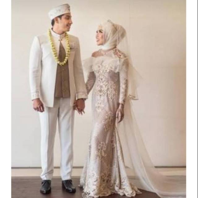 Dress pengantin hijab couple akad  nikah  baju  pengantin 