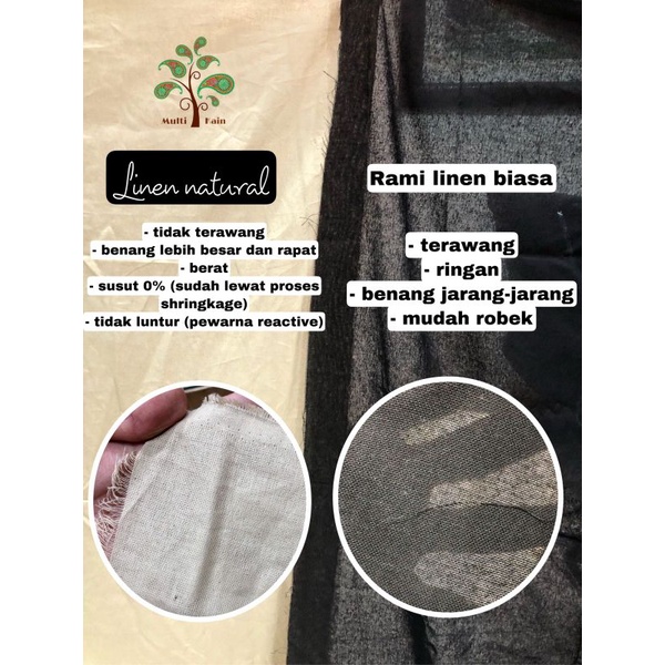 bahan Multi Kain rami linen merk NATURAL katun cotton per roll 50 yard