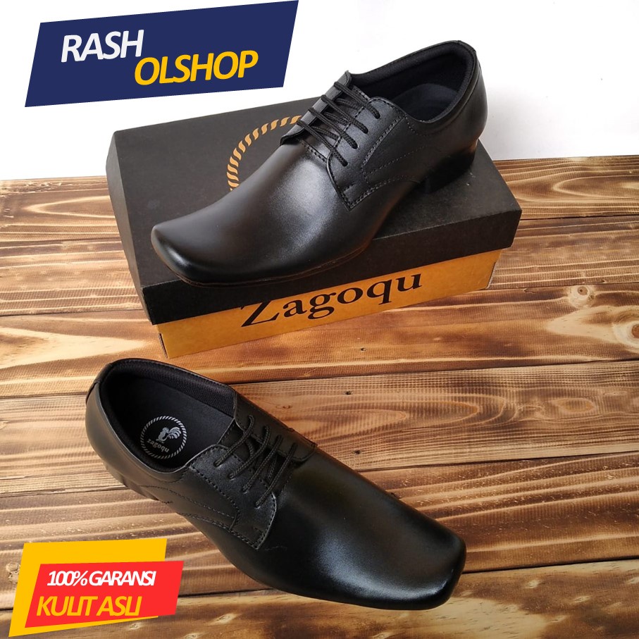 Sepatu Pantofel pria hitam Lancip Model Tali Bahan Kulit Asli Sepatu Formal Pria Tali Terbaru