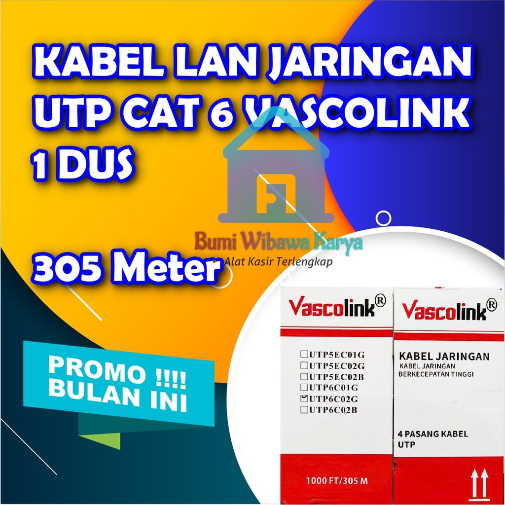 Vascolink UTP Cat 6 Kabel Data / Kabel Lan / Jaringan 305Meter per dus