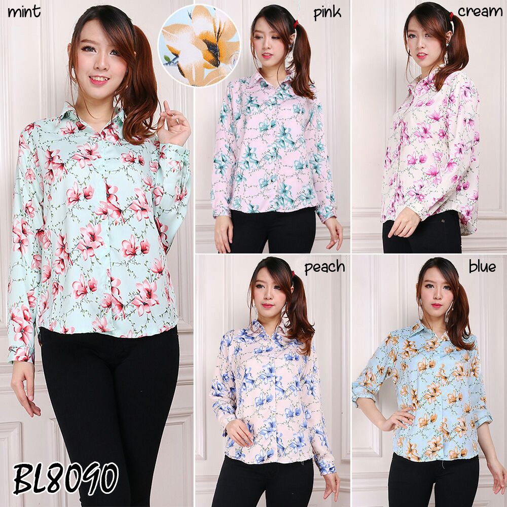  Baju  Kemeja  Wanita Motif Bunga  Fashion