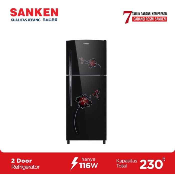 BIG SALE SANKEN KULKAS 2 PINTU 230L SK-G232A-BK TEMPERED GLASS
