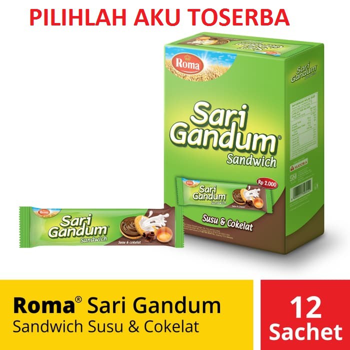 Roma Sari Gandum Sandwich Susu &amp; Cokelat isi 12 pcs @ 39 gram - ( HARGA PER BOX )