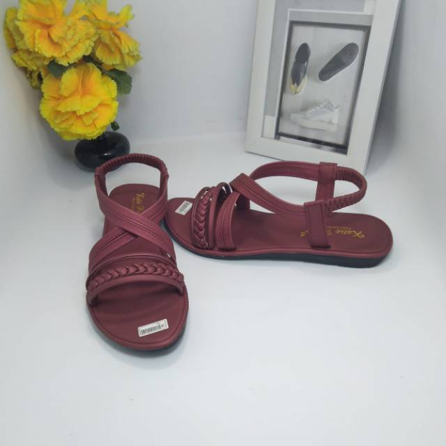 mqstars Sandal Wanita Flat Tali kepang Tengah