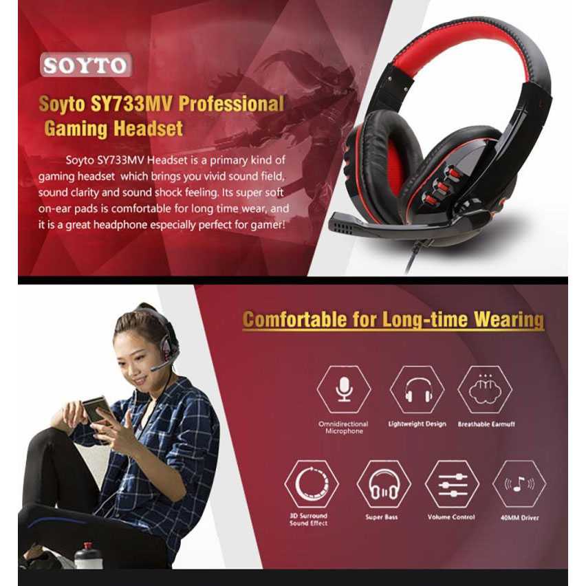 Gaming Headphone Headset with Mic  - SOYTO SY733MV