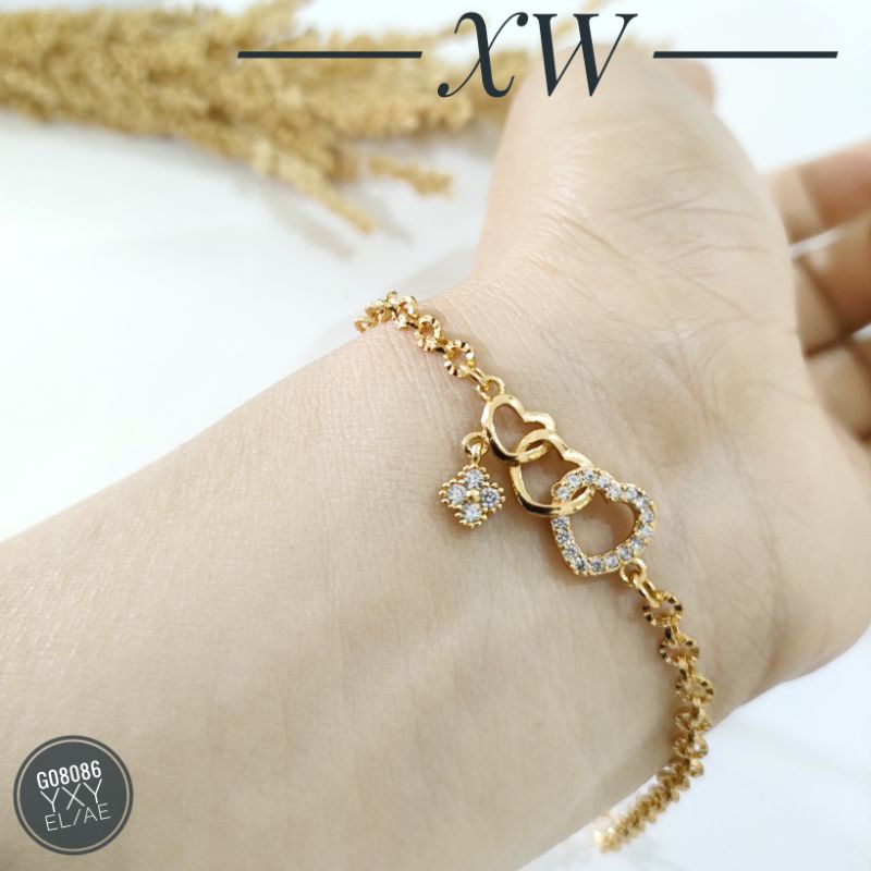 Gelang Yaxiya Rantai Love Zircon warna Gold G08086