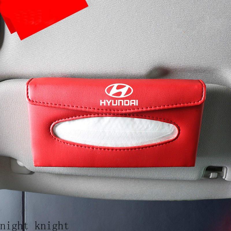 Kualitas Tinggi Universal Pelindung Matahari Mobil Tissue Box Holder PU Kulit Kotak Tisu Cover Case Aksesoris untuk Hyundai Logo Ioniq Hybrid Elantra Tucson Reina Santa fe Kona Accent