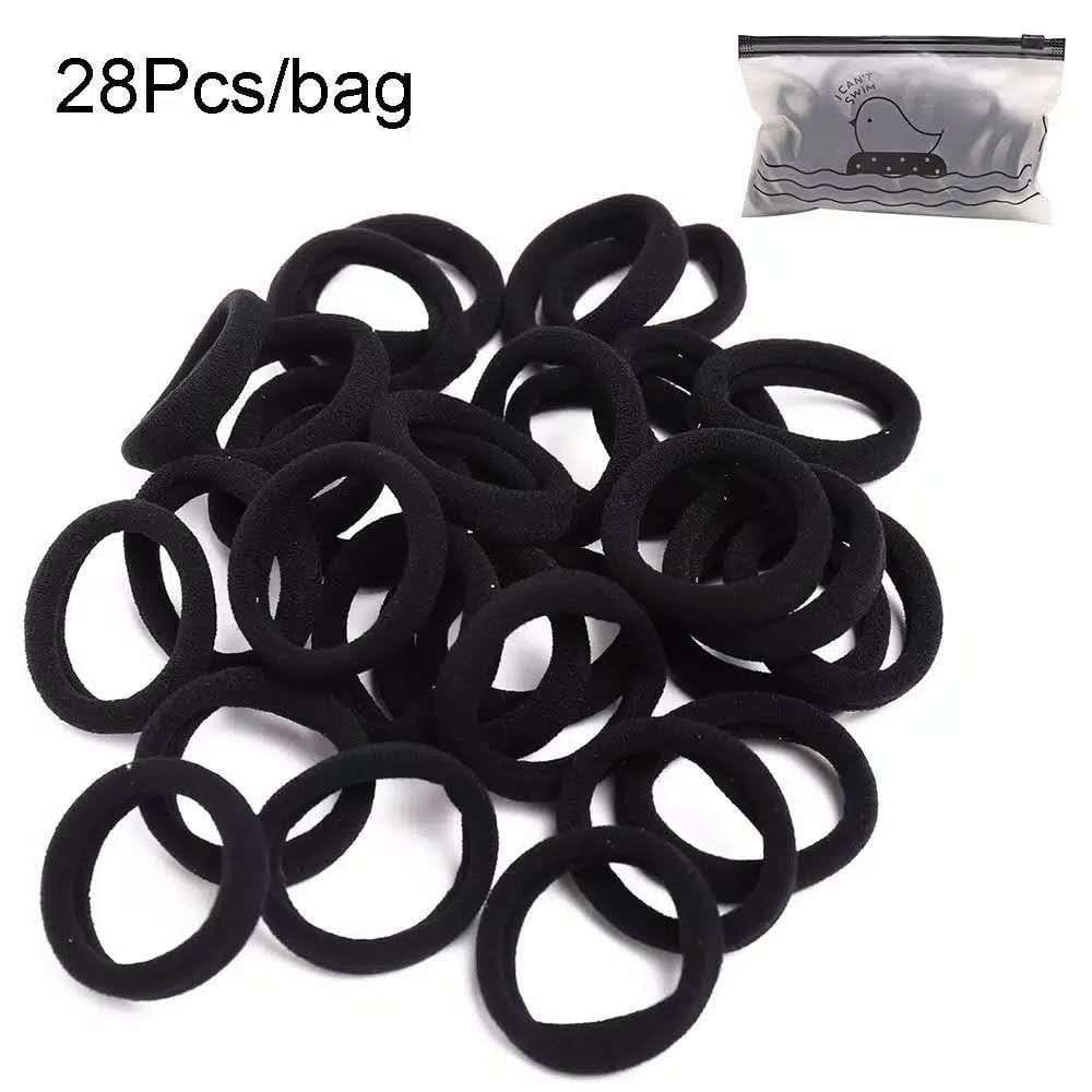 (COD) Ikat Rambut 28/100/1000 Pcs FREE Pouch Bag Elastis Hair Tie Fashion Korea MALL SHOPPING