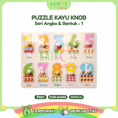 Puzzle Anak Kayu Knob Belajar Angka dan Bentuk