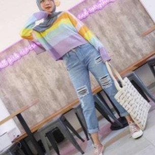 HOPYLOVY - Celana Boyfriend Jeans Sobek Lapis Furing BF Faranisa