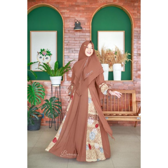 GAMIS MARWAH KEMUNING SET SYARI ORIGINAL BY BERMERKS/ KHIMAR 2 LAYER/CERUTY FULL/ GAMIS MOTIF
