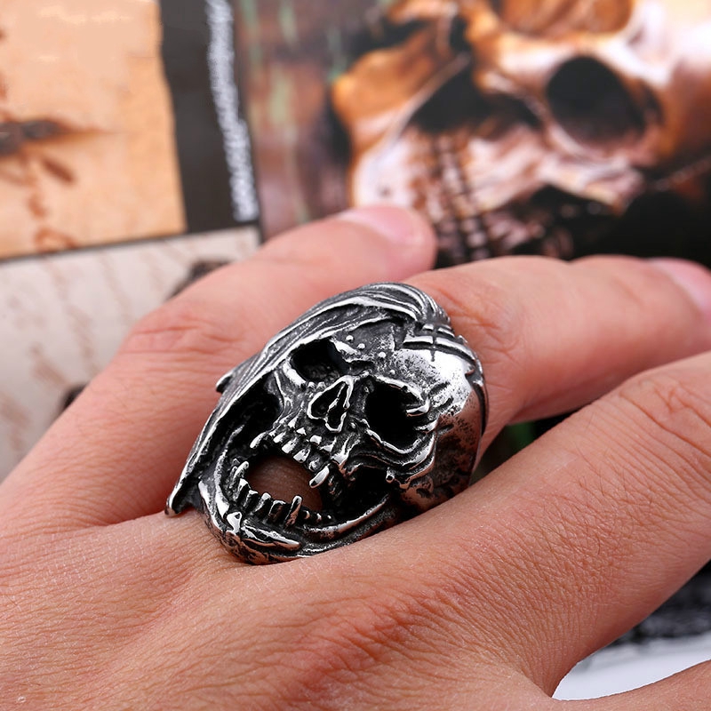 Cincin Motif Kepala Tengkorak Gaya Vintage untuk Pria