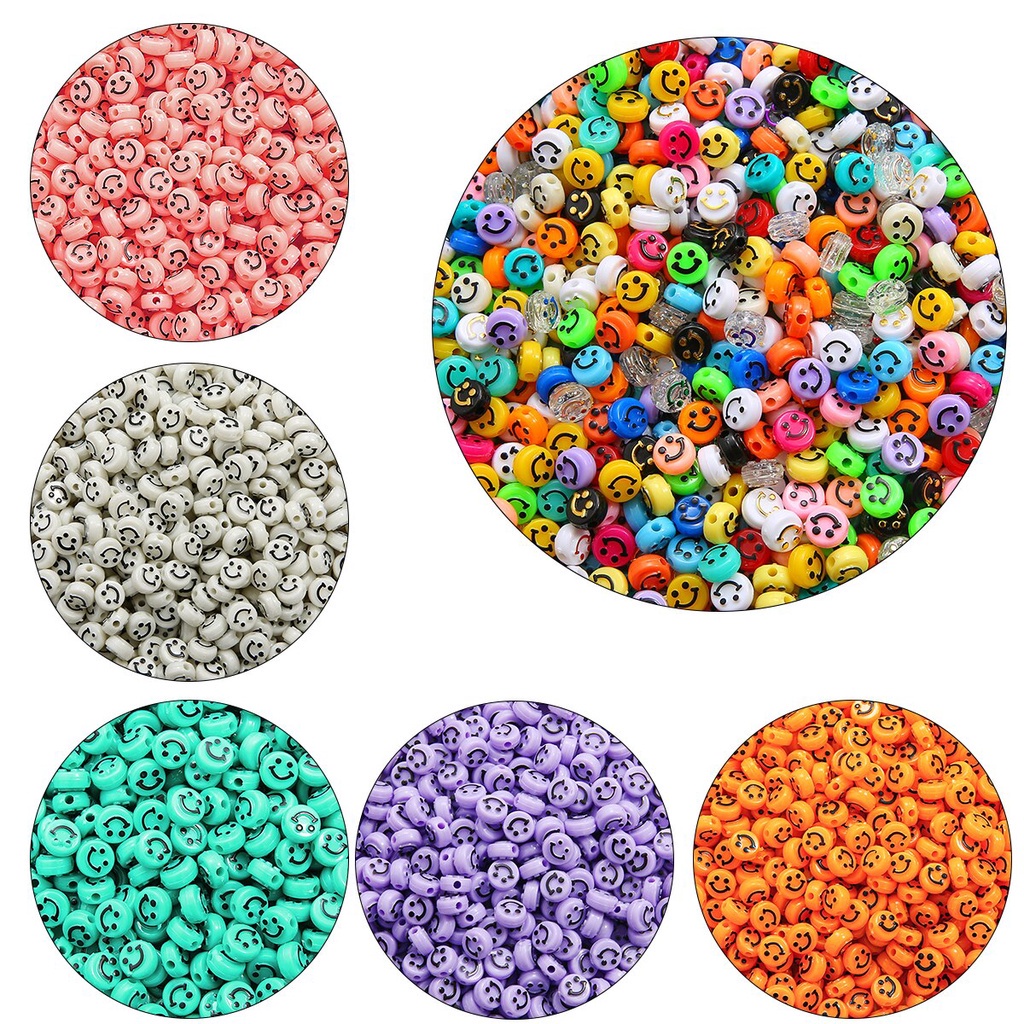 50pcs/Lot 10mm Round Acrylic Spaced Beads Smile Face Beads For Jewelry Making DIY Charms Bracelet Necklace 6mm thickness