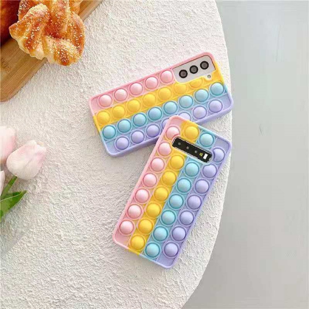 Pop it Case for Samsung Galaxy A03S Note 20 Ultra Note10 Note9 S21 Plus S20 S20FE S9 S8 J4 J6 Plus Rainbow Reliver Stress Push it Bubble Fidget Toys Phone Cover BY