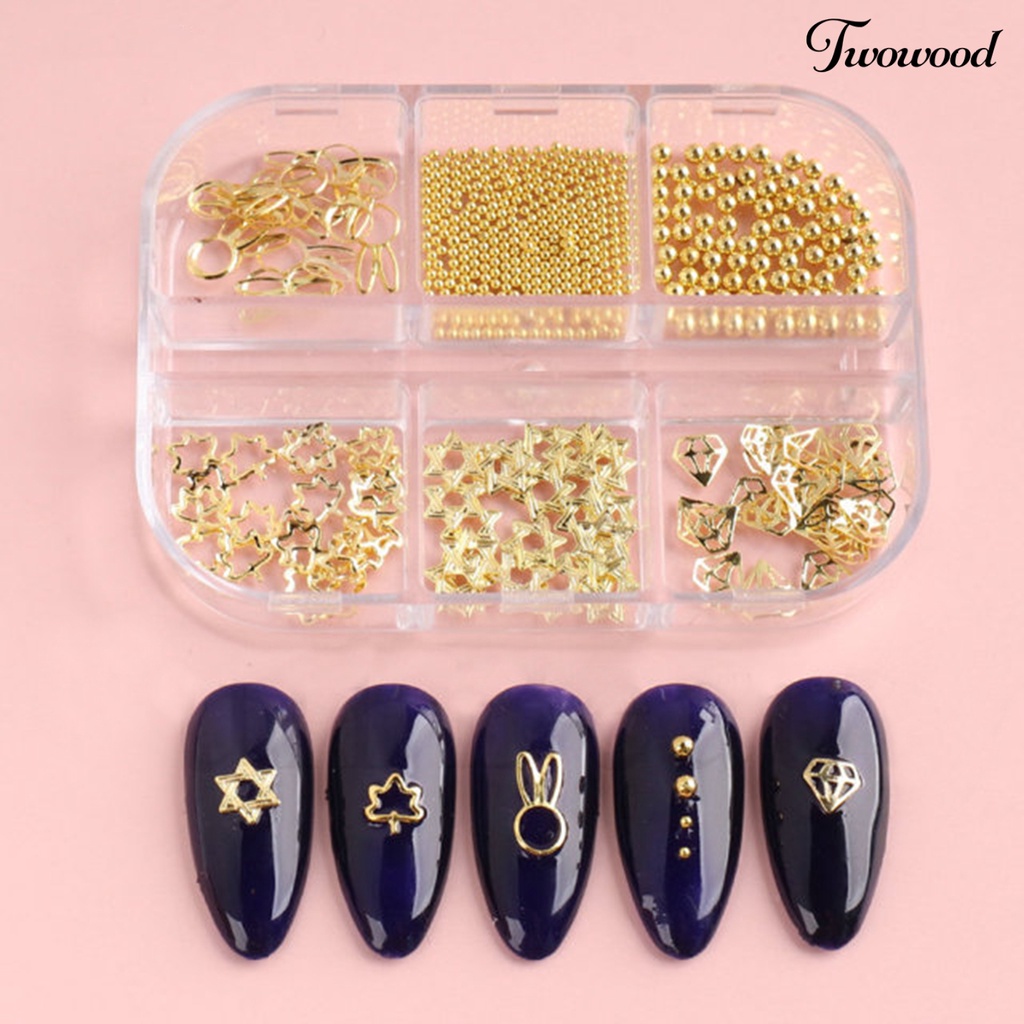 Manik-manik Charms Steel Bentuk Bintang Hollow 3D Untuk Dekorasi Nail Art