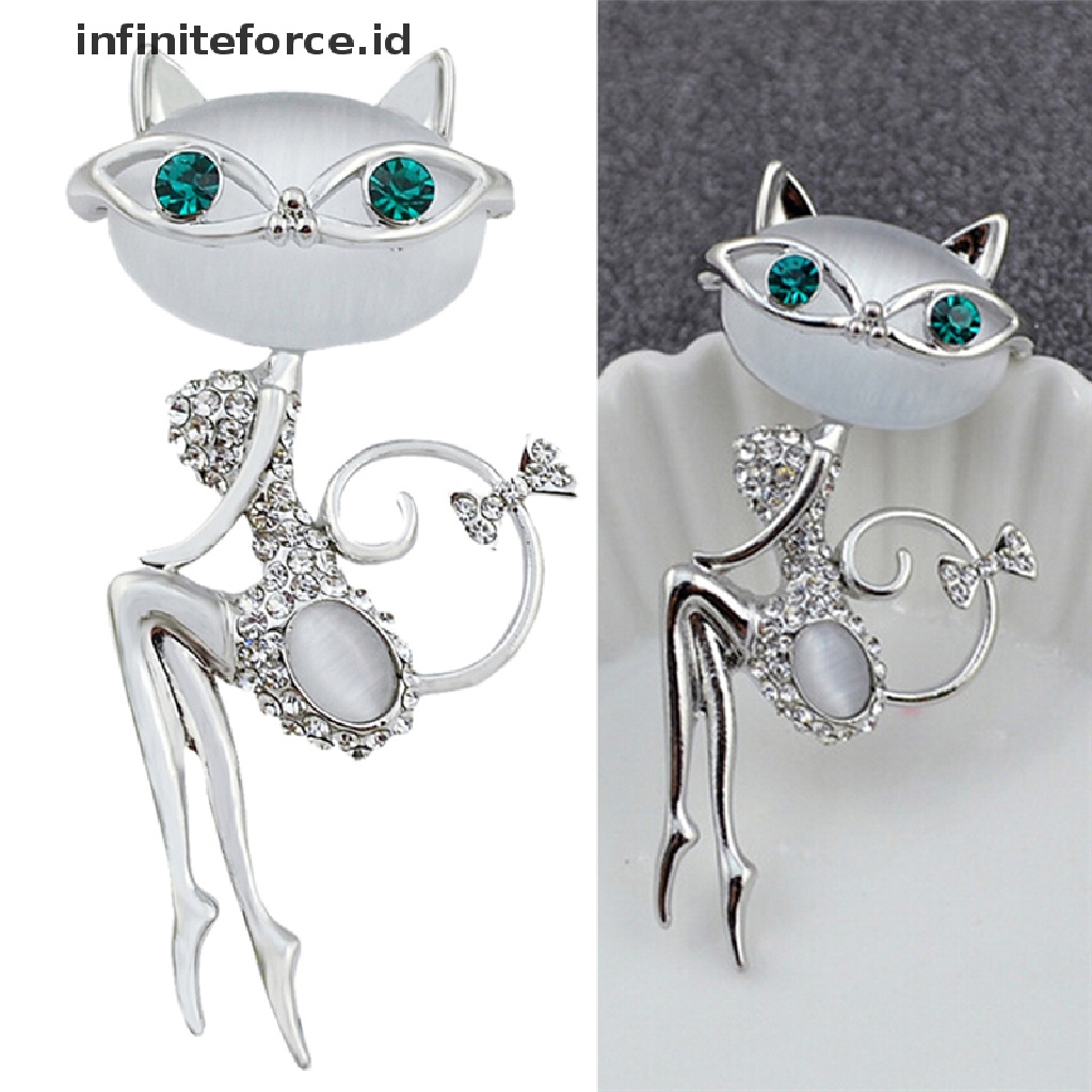 Pin Bros Bentuk Kucing Kecil Aksen Berlian Imitasi Untuk Wanita