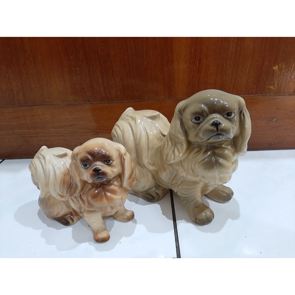 pajangan hiasan dekorasi meja lemari piano patung anjing shihzu shitzu keramik antik impor