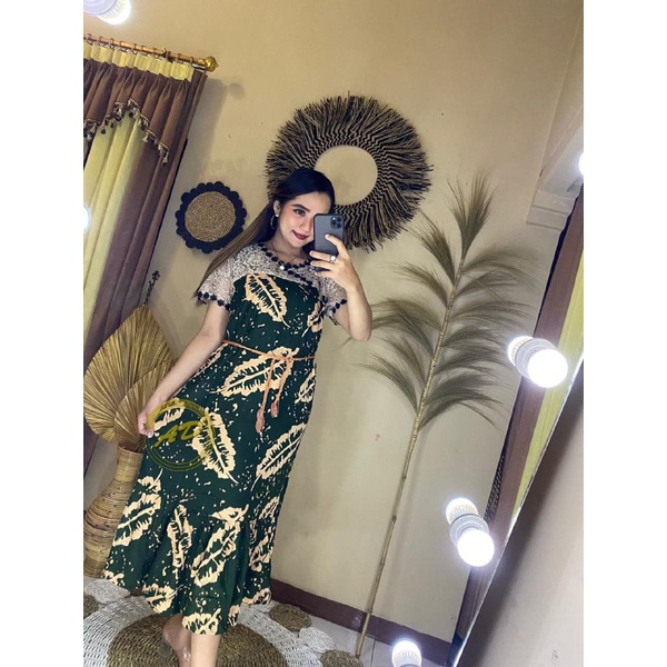 Daster arab Dress Kimono Mix Brukat Motif Daun Pisang mat Rayon super halus tidak nerawang LD 110 PB 135 Rempel Bawah Muter Muat BB 75 Kg