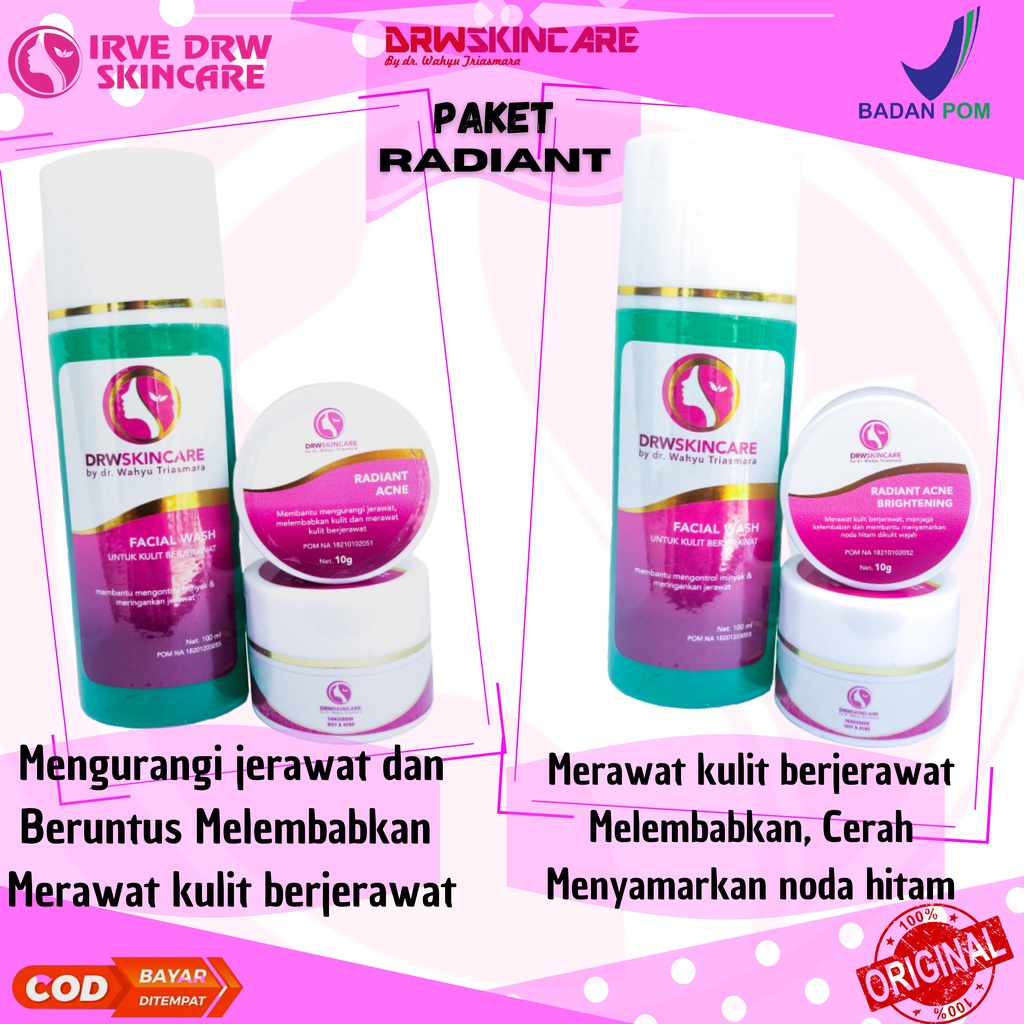 Drw Skincare Paket Radiant Acne Brightening Kulit Berjerawat Berminyak Menyamarkan Noda Hitam Bpom-1