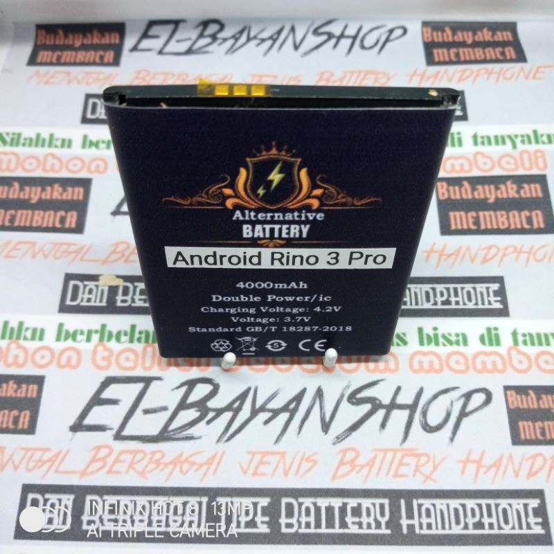 Batrai Android china Rino 3 pro Batre modif konektor tengah Baterai Battery