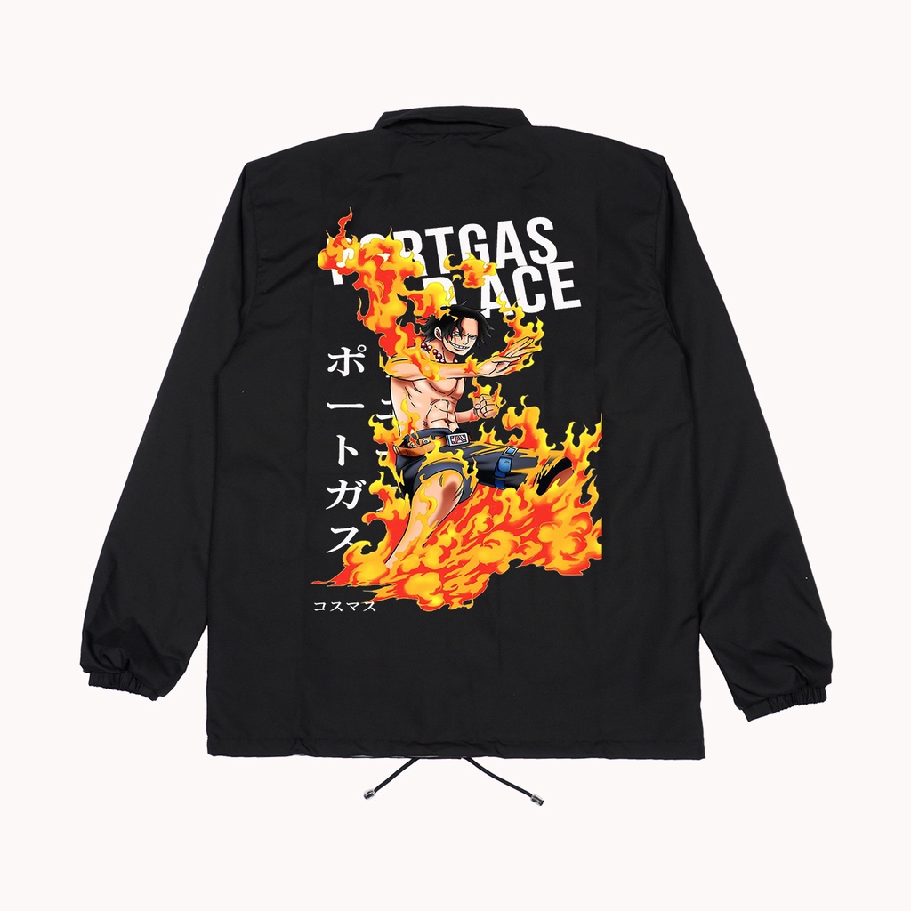 Jaket coach animasi one piece portgas d ace - Jaket anime one piece - Jaket windbreaker one piece