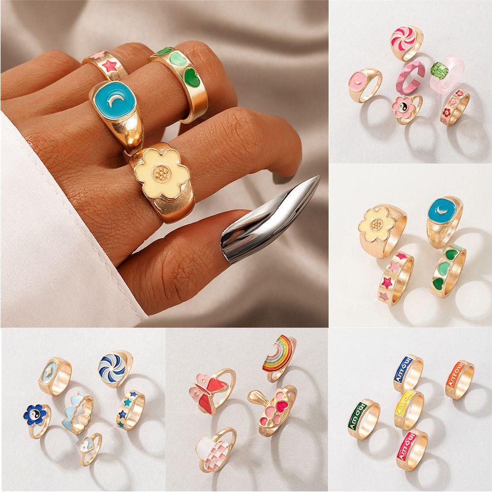 Lily Cincin Jari Wanita Love Hati Bahan Akrilik Resin Enamel