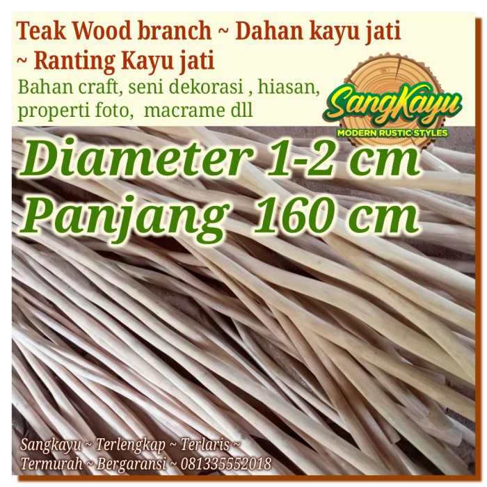 Kayu dahan kayu jati teak wood 1-2x160cm bahan macrame craft dekorasi