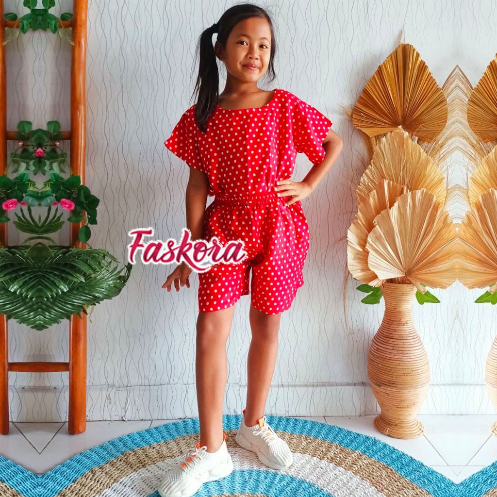 Baju Anak Perempuan 10 Tahun Setelan Pendek Rayon Premium Bali Jumbo Termurah Motif Polkadot