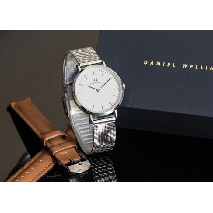 Jam Tangan Wanita / Jam Tangan Cewek / DW Set / Stainless Silver Black