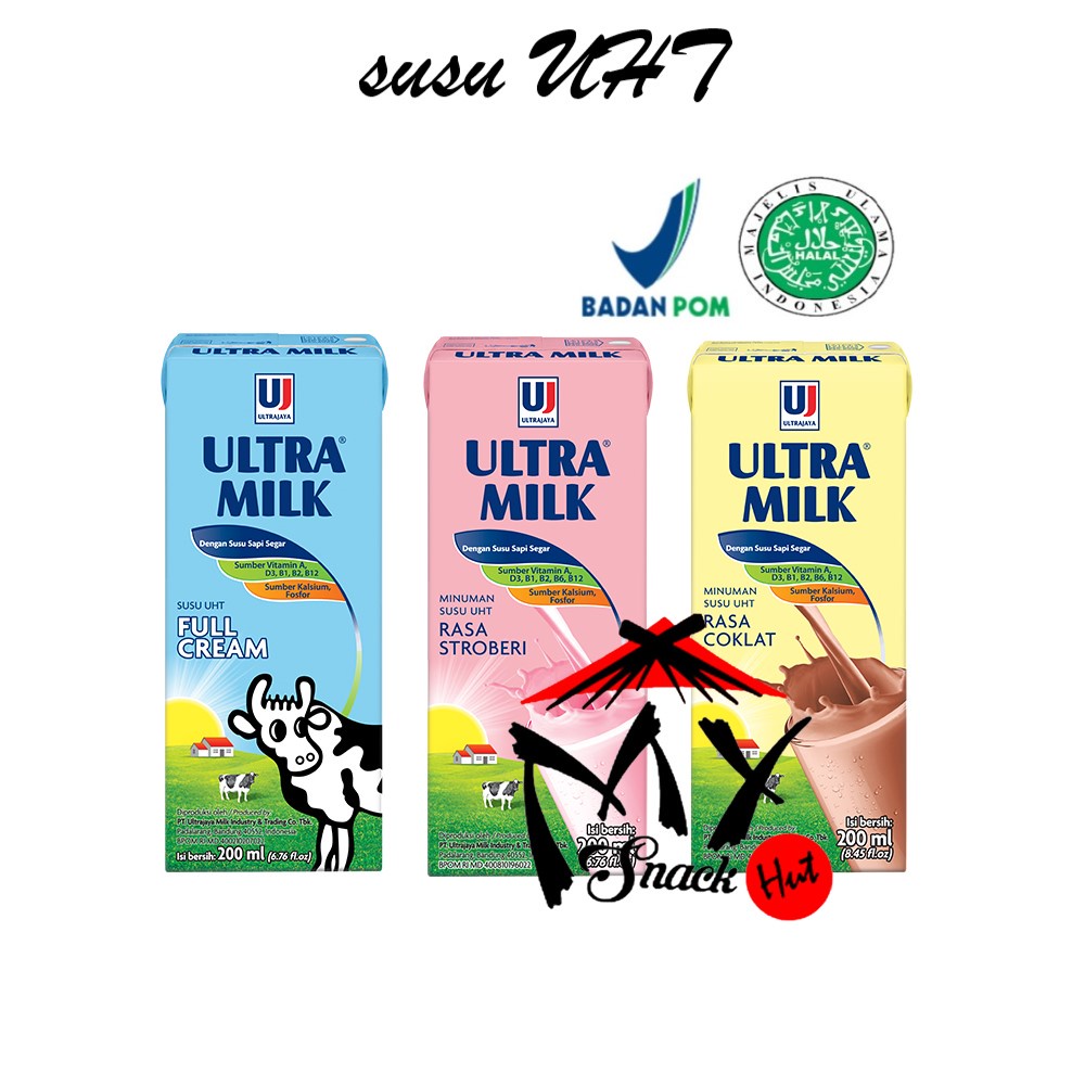 SUSU ULTRA 200ML - SUSU CAIR FUL KRIM UHT FULL CREAM LIQUID MILK PUTIH PLAIN HALAL MUI