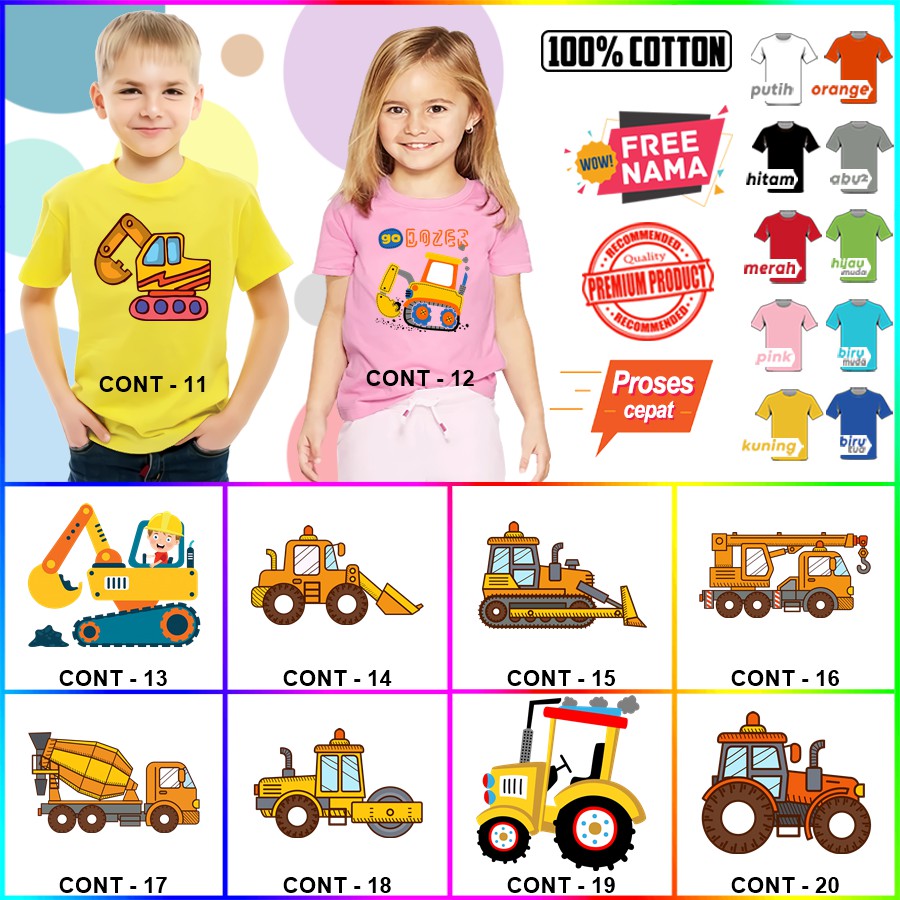  Baju  Kaos ANAK  DAN  DEWASA  EXCAVATOR TRUCK TRAKTOR COUPLE 