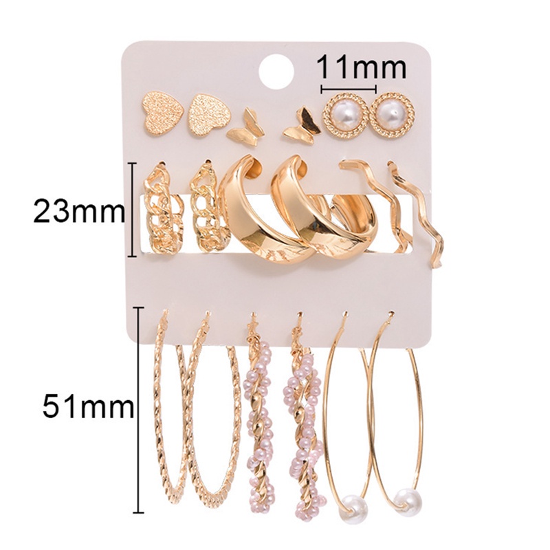 Fancyqube 9 Pasang / Set Anting Stud Desain Bunga Kristal Mutiara Rumbai Oversized Gaya Vintage