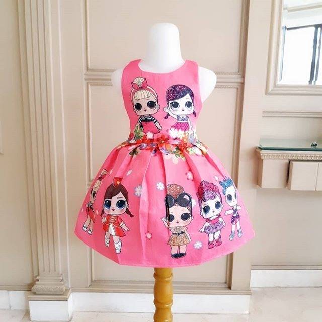 GA2731 LOL FLOWER FUSCHIA / DRESS PESTA LOL ANAK PEREMPUAN PINK / GAUN NATAL ANAK IMPORT KOREA MURAH