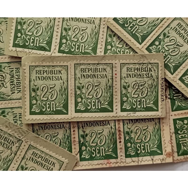 

Prangko/Perangko 25 sen seri Padi dan kapas 1951