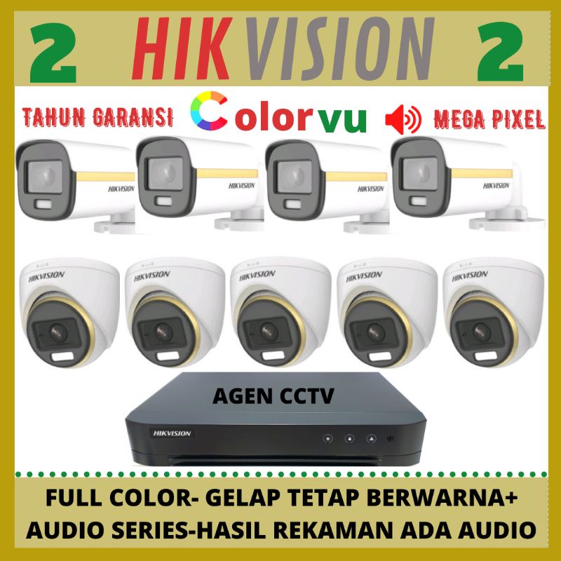 PAKET CCTV HIKVISION COLORVU 2MP 16 CHANNEL 9 KAMERA AUDIO SERIES FULL COLOR